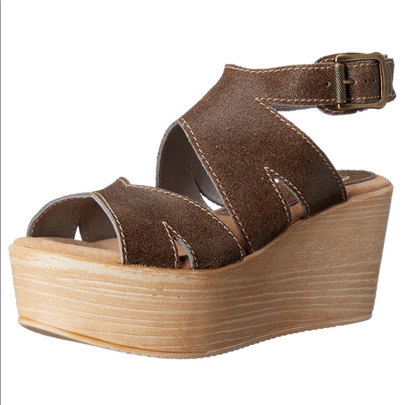 NIB Leather Stone Distressed Platform Wedge Sandal - Picture 2 of 5